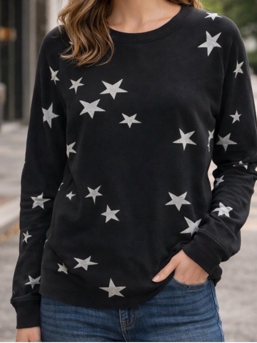 BUFFALO Black Star Pattern Crewneck Pullover Top